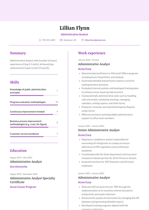 Administrative Analyst Resume Sample and Template