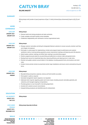 Billing Analyst Resume Sample and Template