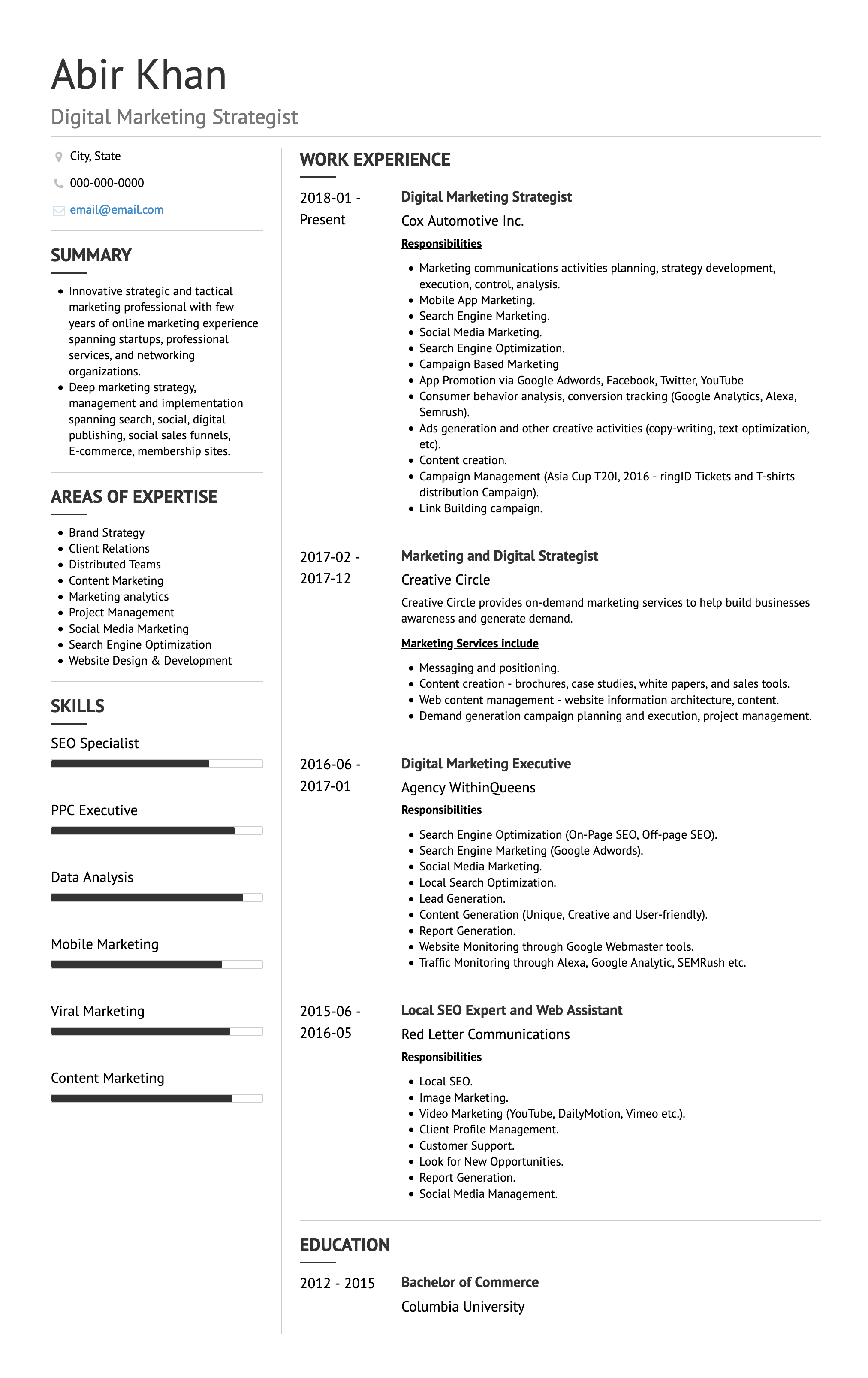 Executive Cv Template For Corporate Visualcv