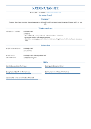 Crossing Guard Resume Sample and Template