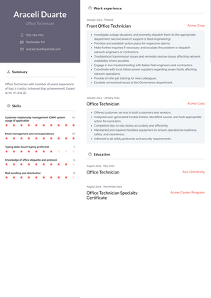 Office Technician Resume Sample and Template