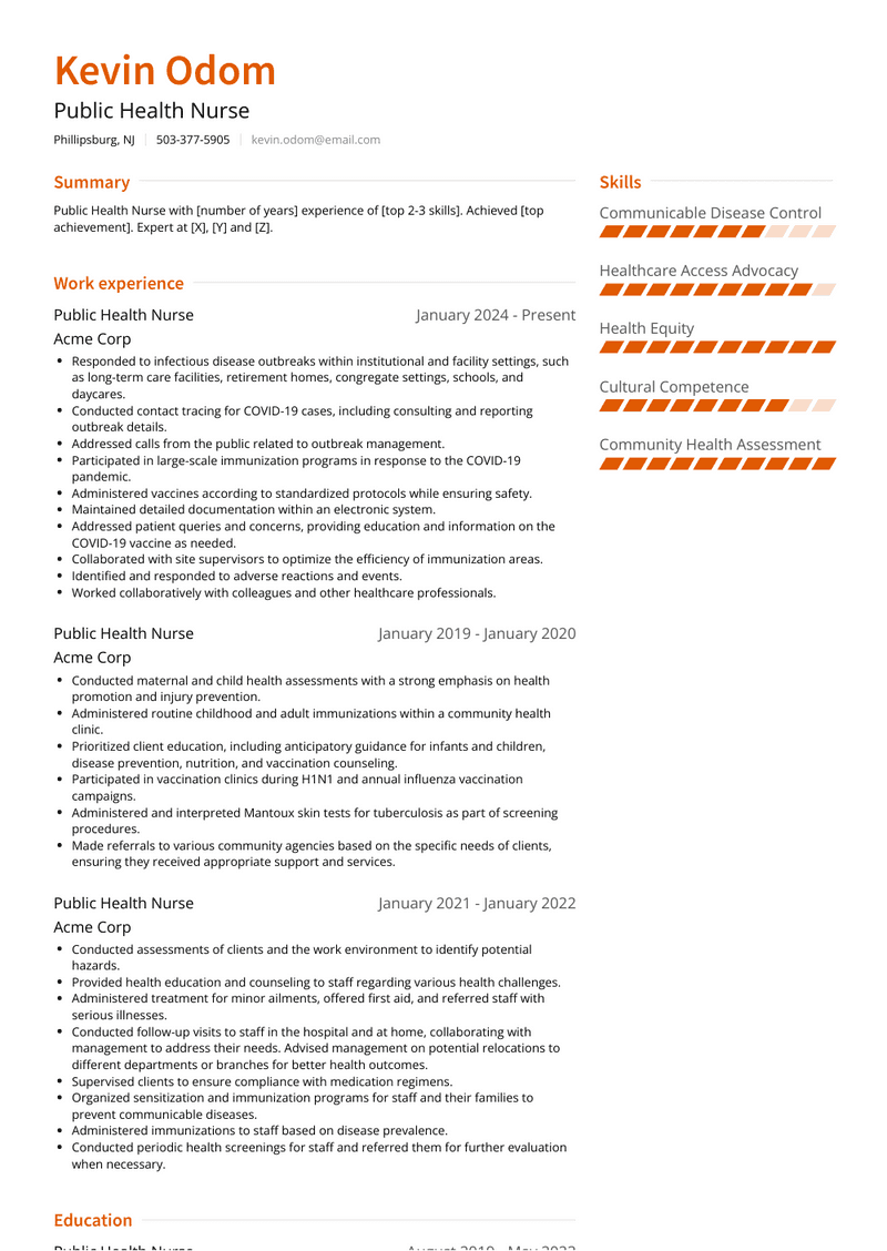 Public Health Nurse Resume Sample and Template