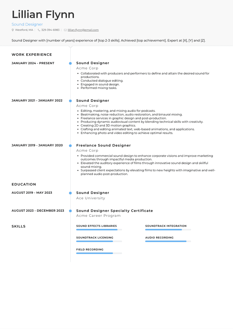 Sound Designer Resume Sample and Template