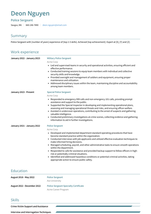 Police Sergeant Resume Sample and Template