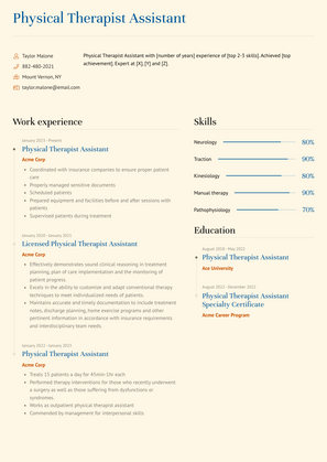 Physical Therapist Assistant Resume Sample and Template