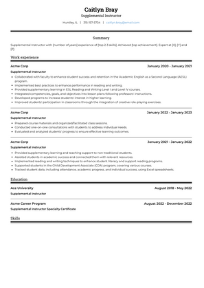 Supplemental Instructor Resume Sample and Template