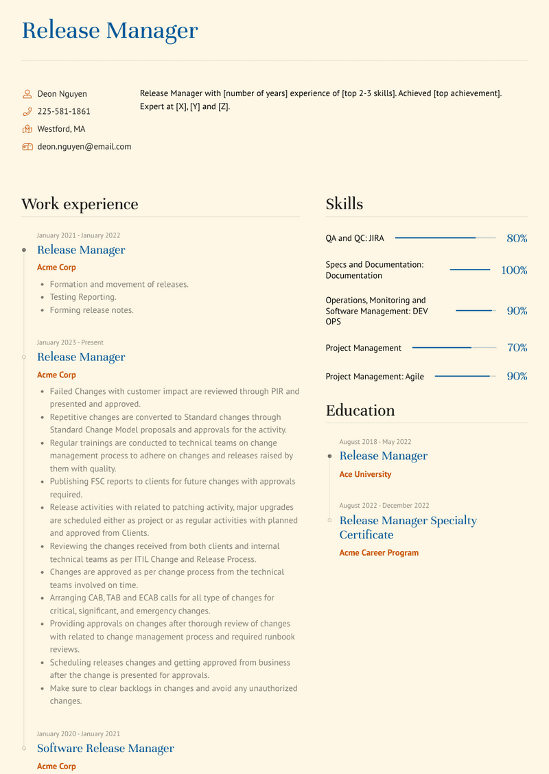 Release Manager Resume Sample and Template