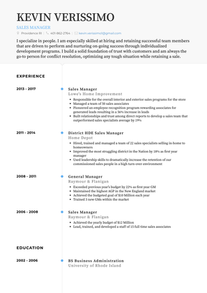 Sales Manager/ Assistant General Manager Resume Sample and Template