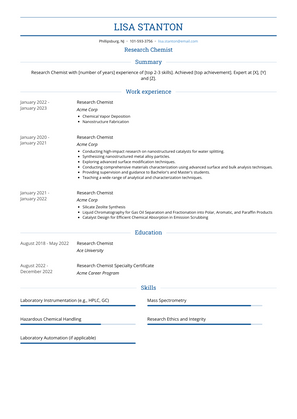 Research Chemist Resume Sample and Template