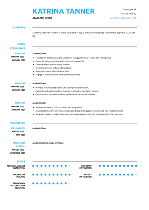 Academic Tutor Resume Sample and Template