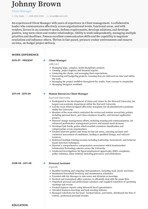 Client Manager Resume Sample and Template