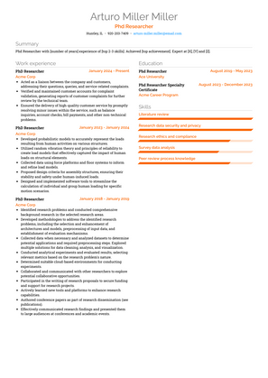 Phd Researcher Resume Sample and Template