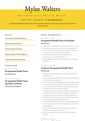 Occupational Health Nurse Resume Sample and Template