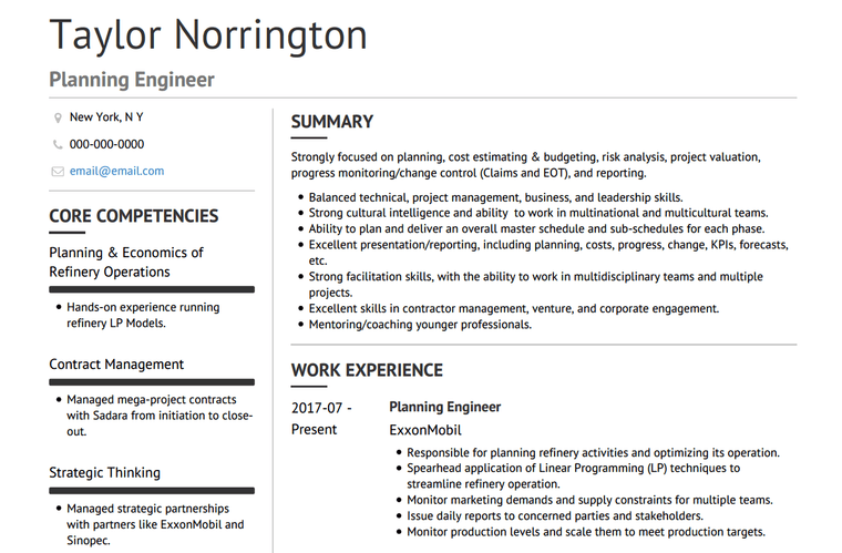 Two column resume template example