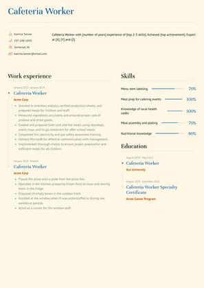 Cafeteria Worker Resume Sample and Template