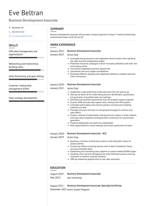 Business Development Associate Resume Sample and Template