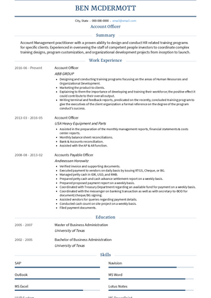 Account Officer Resume Sample and Template