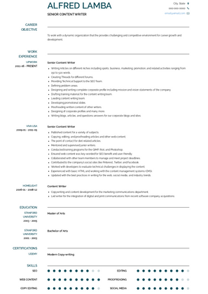 Senior Content Writer Resume Sample and Template