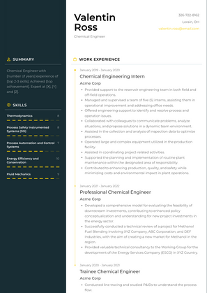 Chemical Engineer Resume Sample and Template