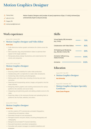 Motion Graphics Designer Resume Sample and Template