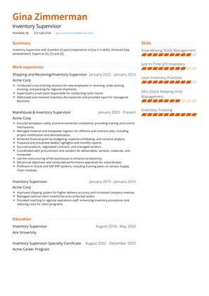 Inventory Supervisor Resume Sample and Template