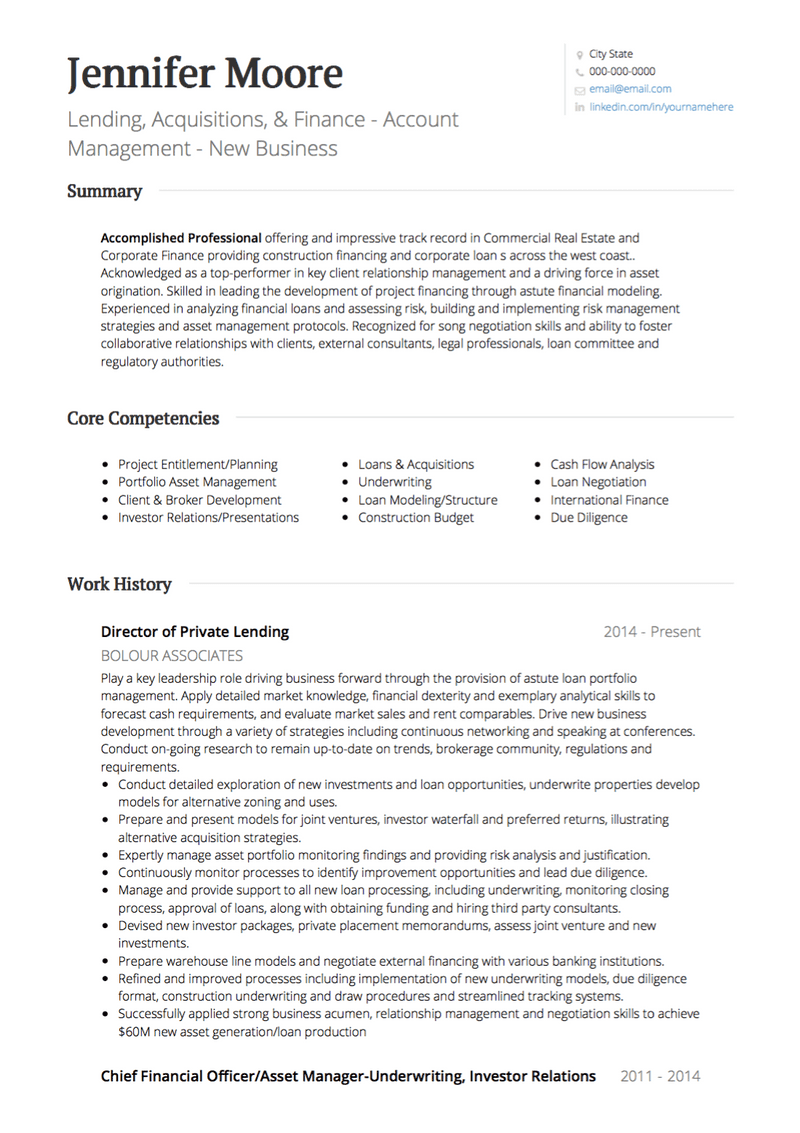 Real Estate CV Example and Template