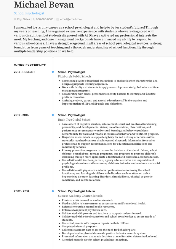 objective on resume for a psychologist