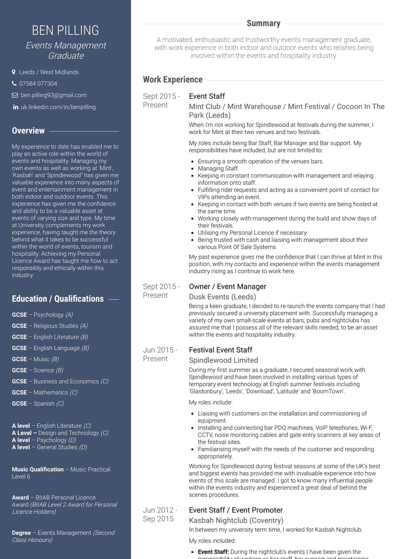 Event Staff / Event Promoter Resume Sample and Template
