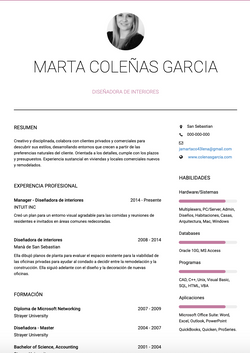 Plantilla y ejemplo de Diseñadora de Interiores CV