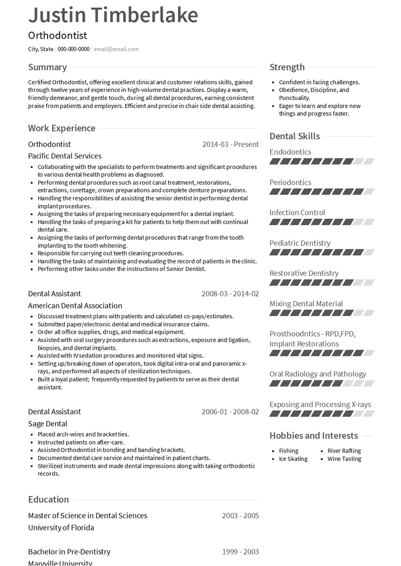 Orthodontist Resume Sample and Template