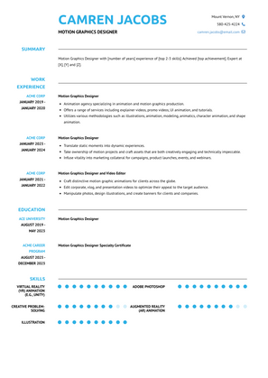 Motion Graphics Designer Resume Sample and Template