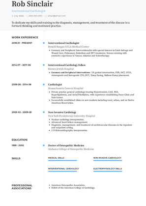 Interventional Cardiologist Resume Sample and Template