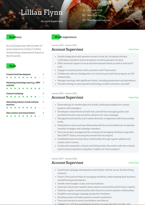 Account Supervisor Resume Sample and Template
