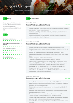 Junior Systems Administrator Resume Sample and Template