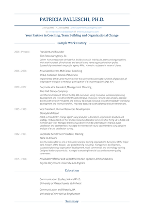 President And Founder  Resume Sample and Template