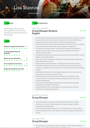 Group Manager Resume Sample and Template