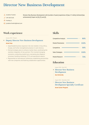 Director New Business Development Resume Sample and Template