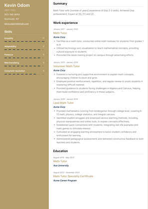 Math Tutor Resume Sample and Template