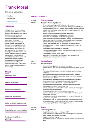 Program Volunteer CV Example and Template