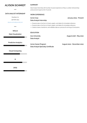 Data Analyst Internship Resume Sample and Template