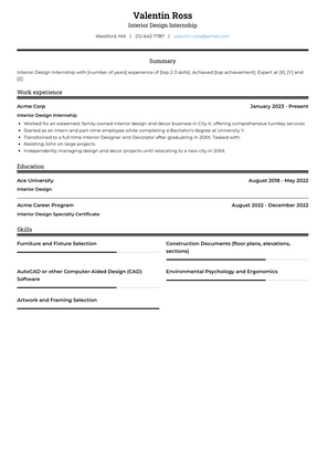 Interior Design Internship Resume Sample and Template