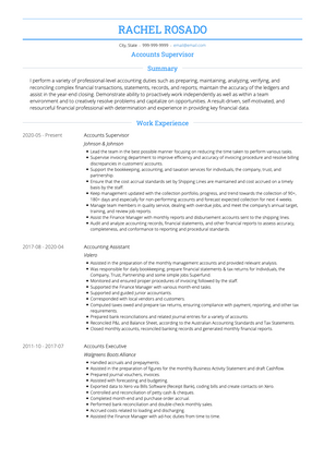 Accounts Supervisor CV Example and Template