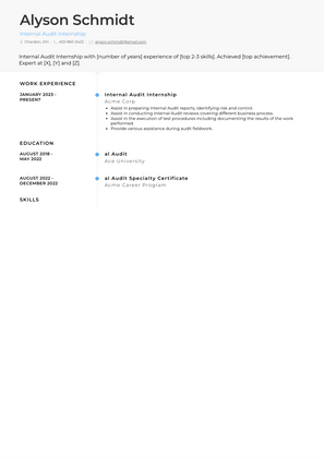 Internal Audit Internship Resume Sample and Template