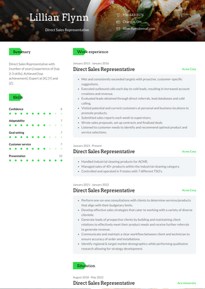 Direct Sales Representative Resume Sample and Template