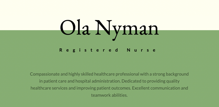 Minimalistic Resume Color Schemes for Healthcare - Sage Green and Ivory