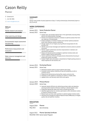 Planner Resume Sample and Template