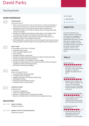 Teaching Pastor Resume Sample and Template