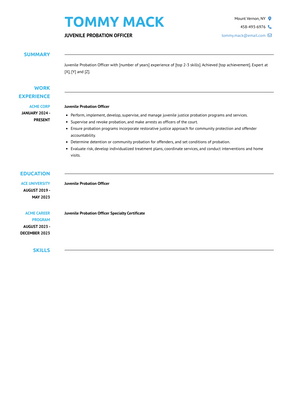 Juvenile Probation Officer Resume Sample and Template