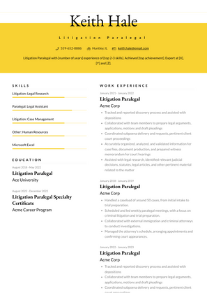 Litigation Paralegal Resume Sample and Template