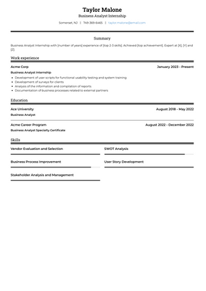Business Analyst Internship Resume Sample and Template